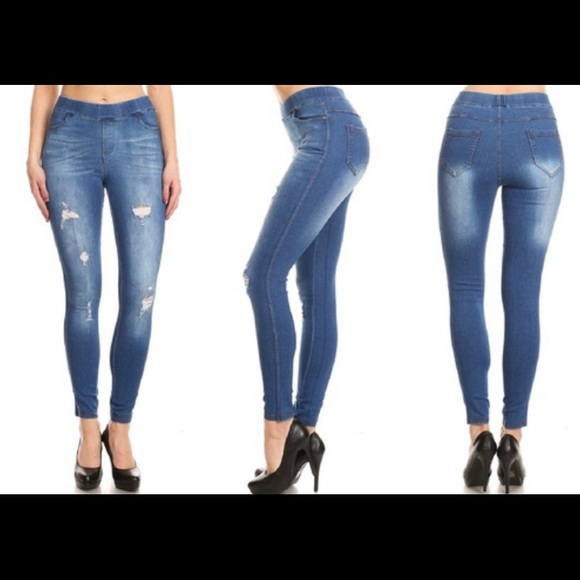 JVINI Skinny Distressed Pull-On Jeans - Picture 2 of 3